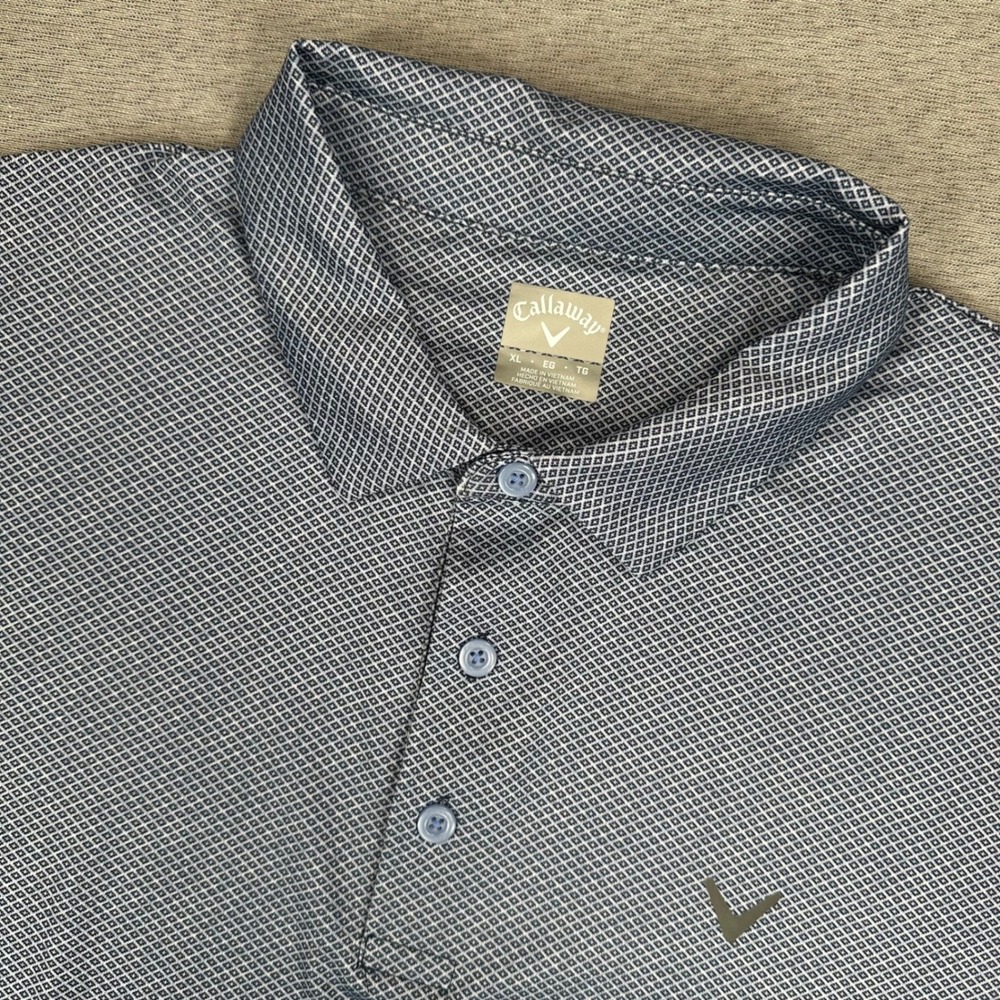 Callaway Golf Polo Shirt Mens XL Blue Geometric Diamond Print Performance AOP